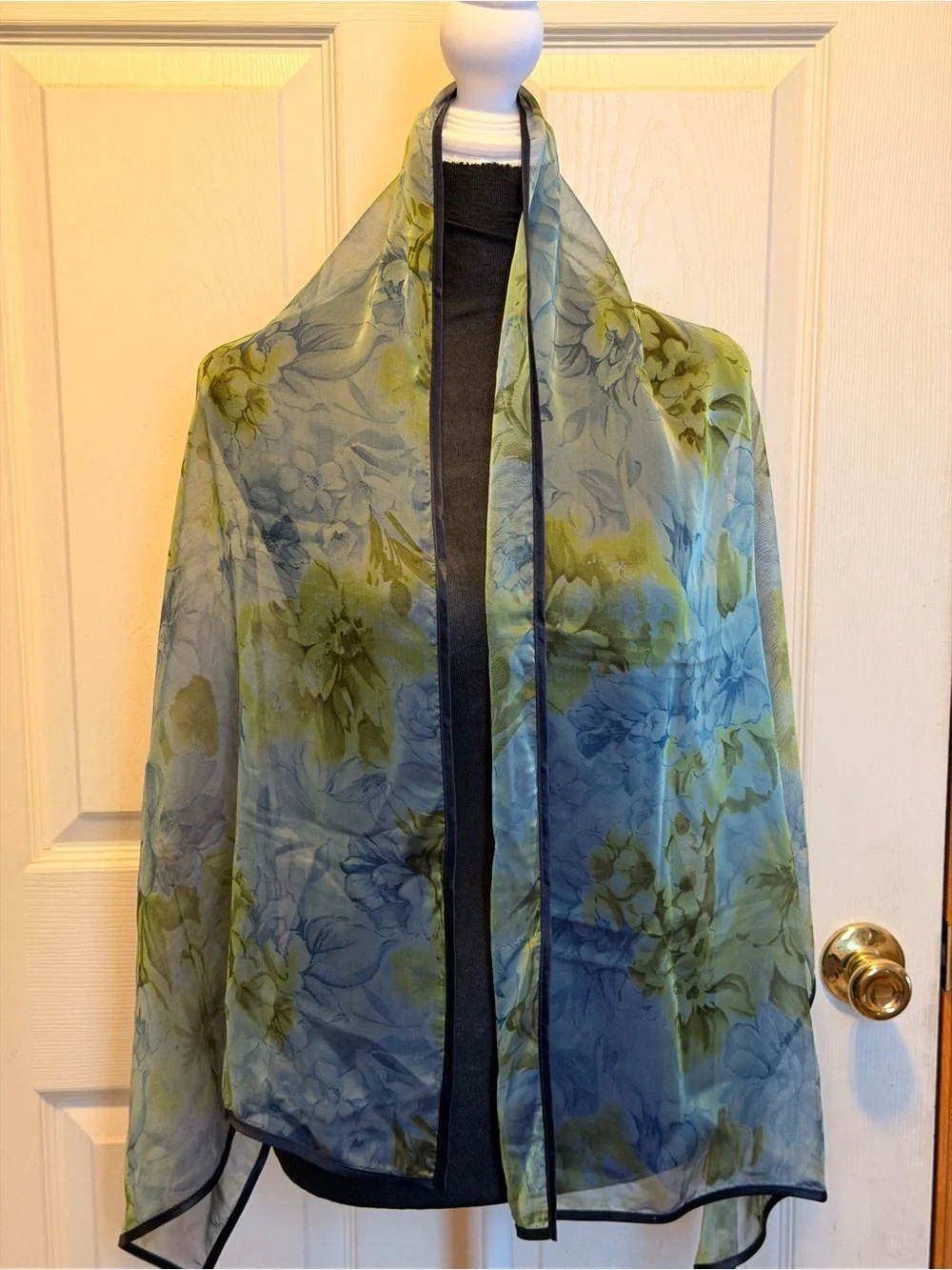 Sheer Floral Scarf Wrap in Blue and Green